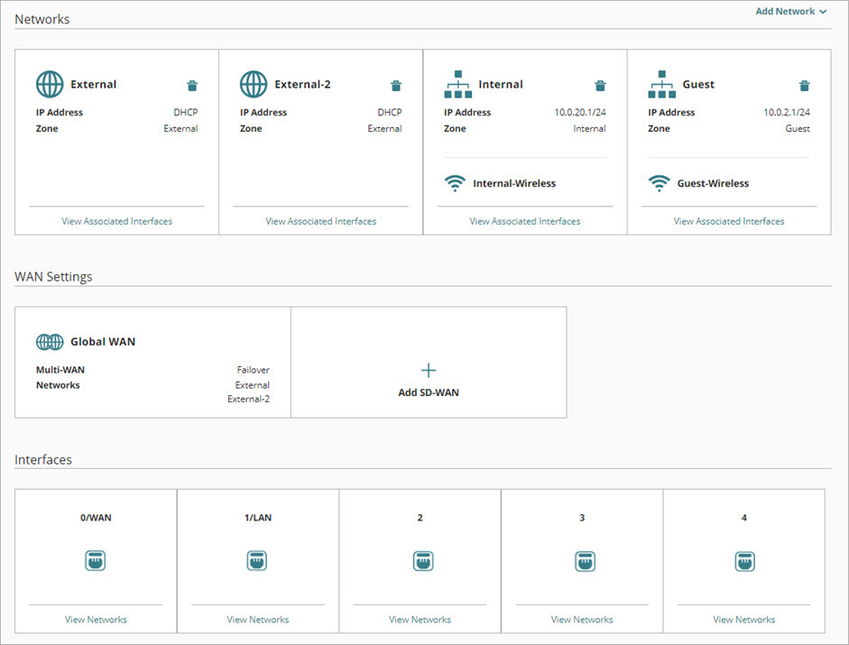 Screen shot of the Networks configuration page for a wireless Firebox with three networks configured