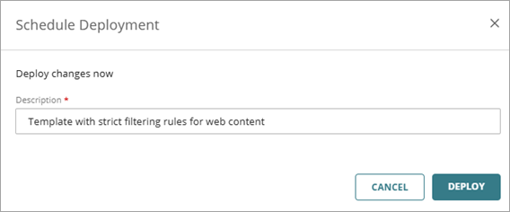 Screen shot of the Schedule Deployment dialog box for a template deployment