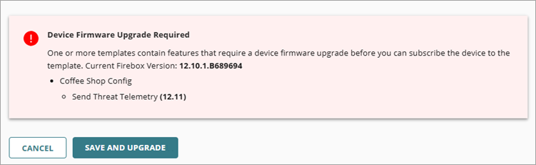 Screen shot of device Fireware upgrade UI