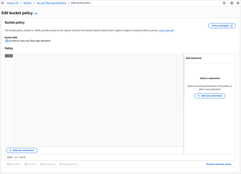 Screenshot of the Edit Policy page of an Amazon S3 bucket