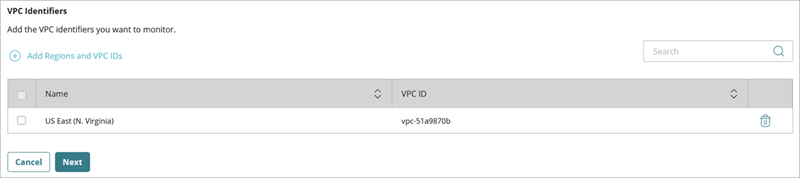 Screenshot of a successfully added VPC identifer in the ThreatSync+ Integrations UI in WatchGuard Cloud