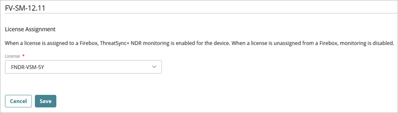 Screenshot of the License Assignment page on the Firebox page