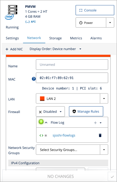 Screenshot of the configured flow log settings in IONOS Cloud