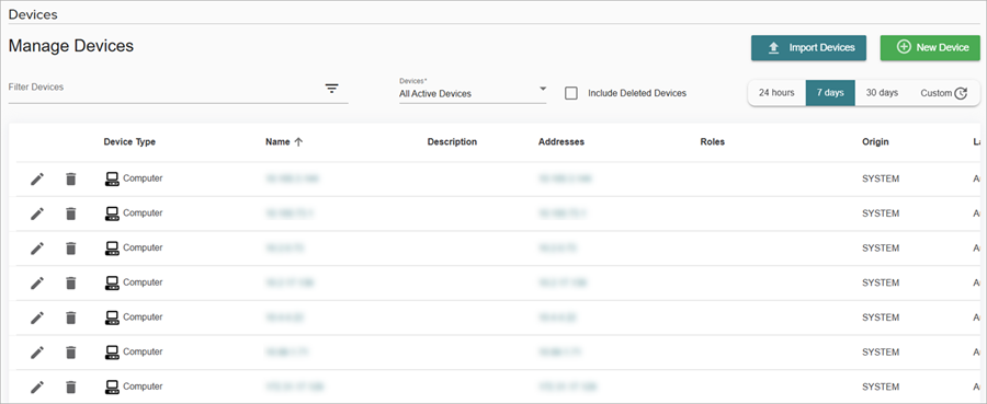 Screenshot of the Manage Devices page