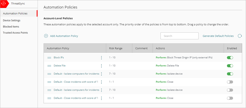Screen shot of the default Configure ThreatSync page