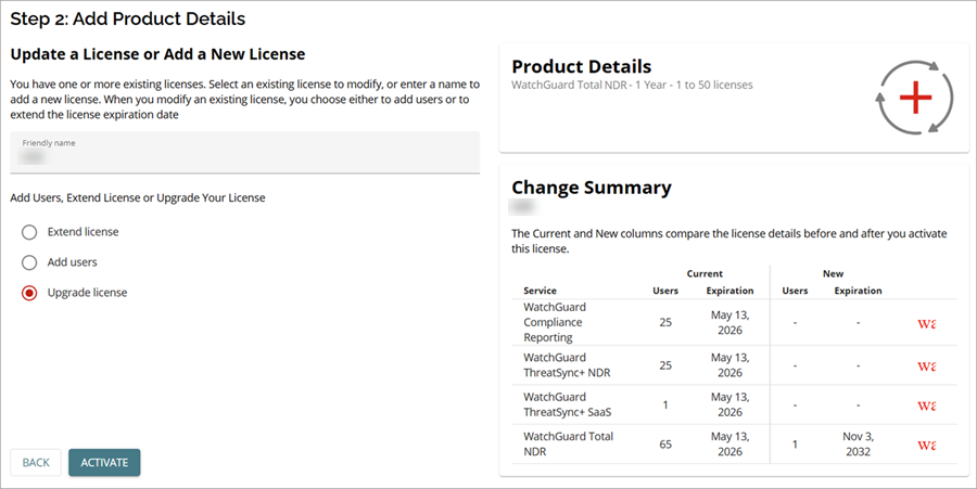 Screenshot of Add Users, Extend License or Upgrade Your License