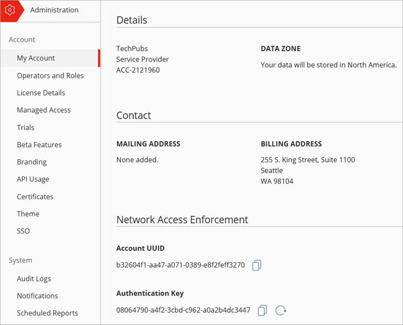 Screen shot of My Account page in WatchGuard Cloud