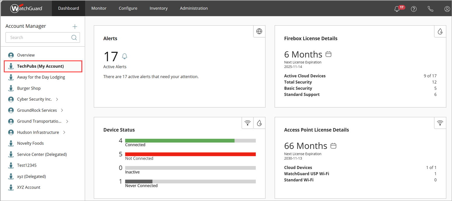 Screen shot of WatchGuard Cloud, Account Manager My Account