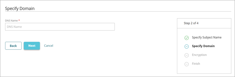 Screenshot of the Specify Domain page in the Let's Encrypt workflow