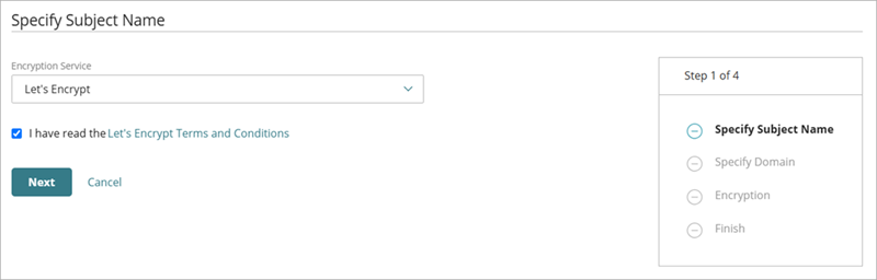 Screenshot of the Let's Encrypt option in the Create CSR Wizard