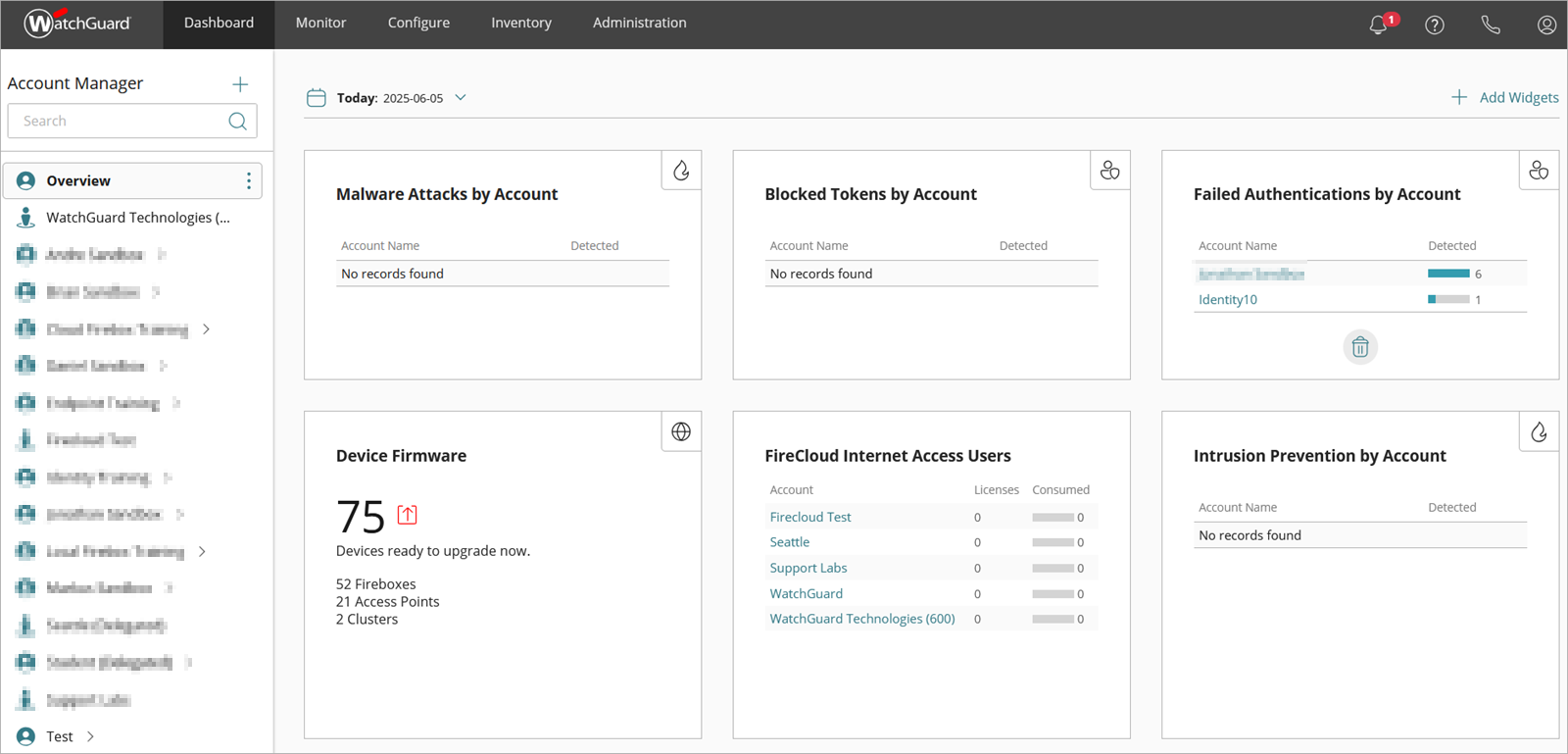 Screen shot of WatchGuard Cloud Service Provider Dashboard