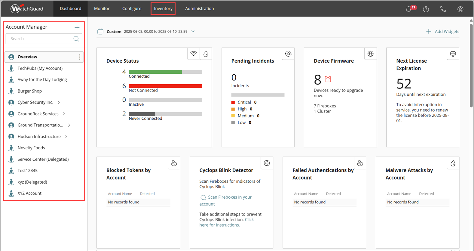 Screen shot that shows the WatchGuard Cloud UI.