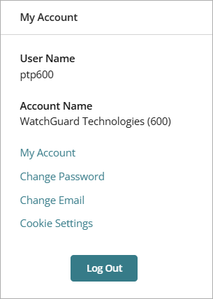 Screen shot of My Account menu.