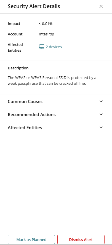Screenshot of the Security Alert Details panel