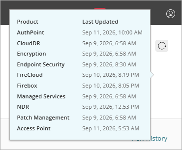 Screenshot of the Last Updated pop-over on the Security Strength dashboard