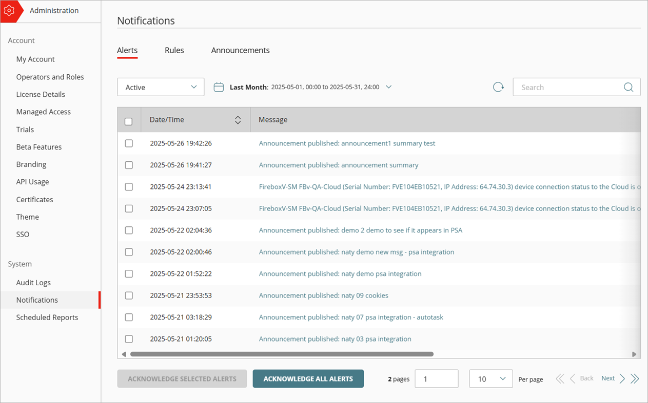 Screenshot of the Notifications configuration page in WatchGuard Cloud