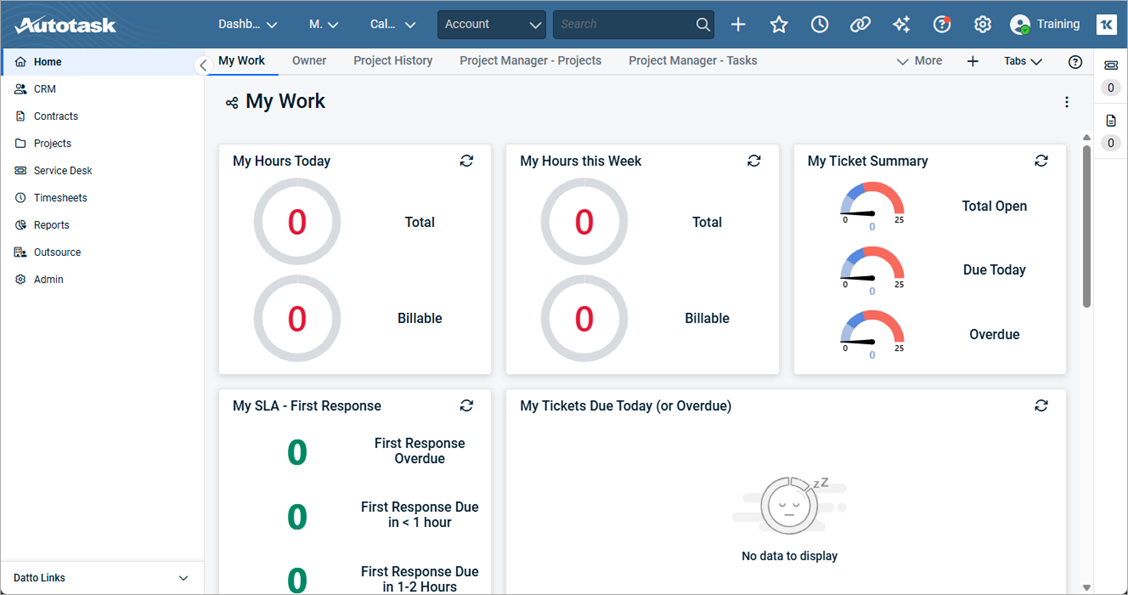 Screen shot of the Autotask user interface