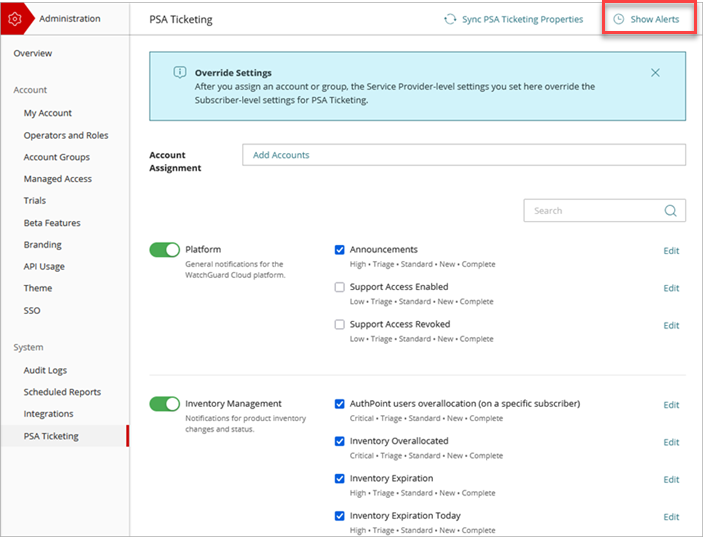 Screenshot of the PSA Ticketing page
