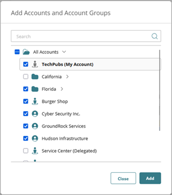 Screen shot of the Add Accounts and Account Groups dialog box