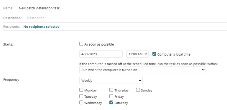 Screen shot of the New Task page