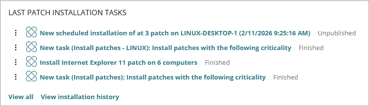 Screen shot of Last Patch Installation Tasks tile