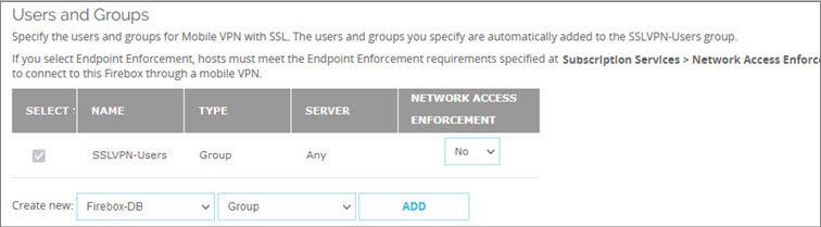 Screen shot of the Users and Groups configuration