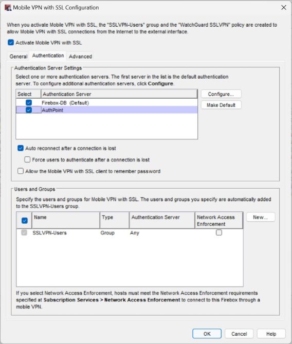 Screen shot of the VPN Portal Settings dialog box