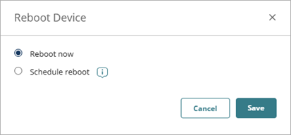 Screenshot of the Reboot Device dialog box with Reboot Now selected