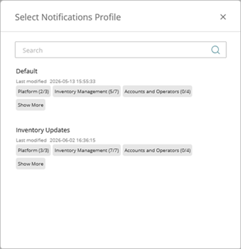 Screen shot of the Select Notifications Profile dialog box