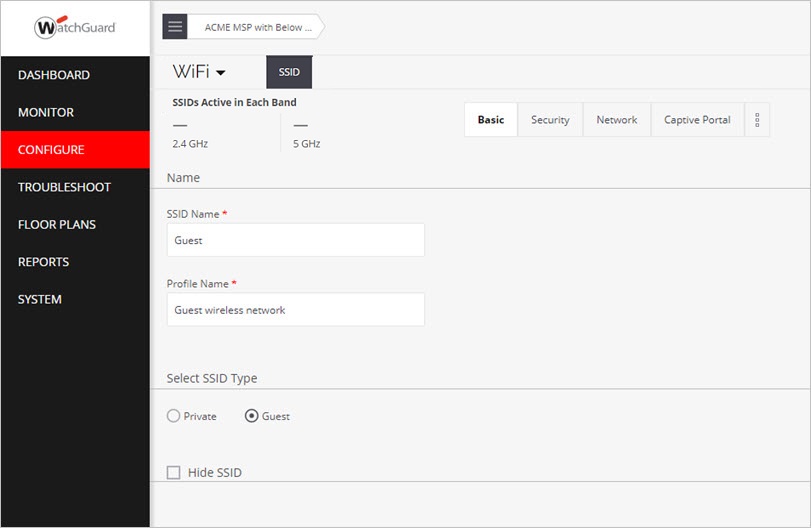 Screen shot of the Add SSID page for a guest network in Discover