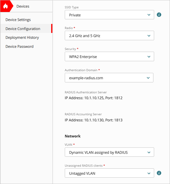 Screen shot of the SSID wireless settings page with Dynamic VLANs