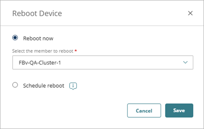 Screen shot of the Reboot Device dialog box with the Reboot Now option selected