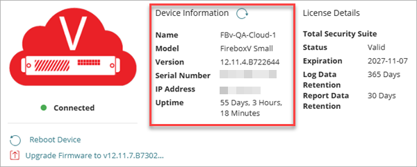 Screenshot of the WatchGuard Cloud Device Settings, Device Information