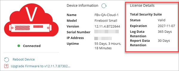 Screenshot of the WatchGuard Cloud Device Settings, License Details