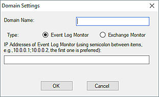 Captura de pantalla del cuadro de diálogo Configuraciones de Dominio para el Event Log Monitor