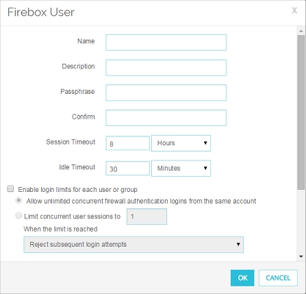 captura de pantalla del cuadro de diálogo Configurar Usuario de Firebox