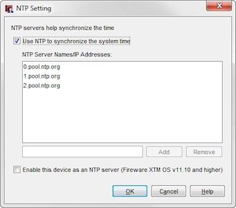 Cuadro de diálogo Configuraciones de NTP