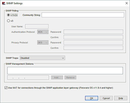 Captura de pantalla del cuadro de diálogo Configuración de SNMP