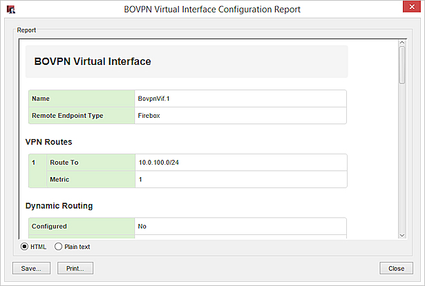 Captura de pantalla del Informe de Interfaz Virtual BOVPN en una ventana de buscador
