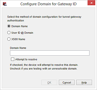 Captura de pantalla del cuadro de diálogo Configurar dominio para ID de la puerta de enlace