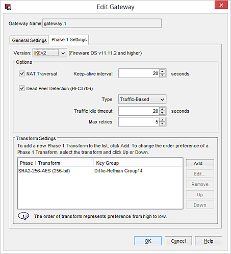 Captura de pantalla de las configuraciones de IKEv2
