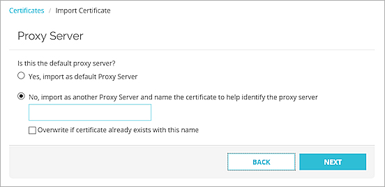 Captura de pantalla de la página servidor proxy del Certificate Import Wizard