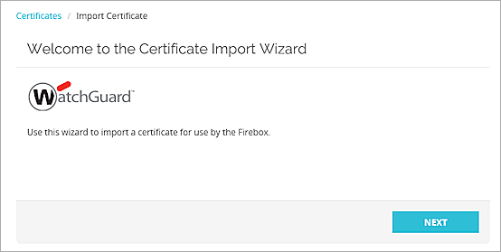 Captura de pantalla de la página de inicio del Certificate Import Wizard