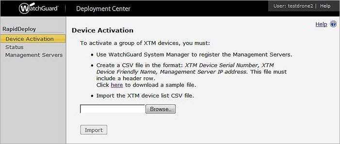 Captura de pantalla de la página de Activación de Dispositivo antes de seleccionar una lista de dispositivos