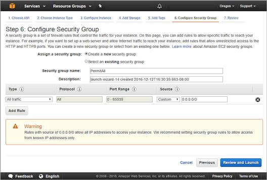 Captura de pantalla del paso Configurar Grupo de Seguridad