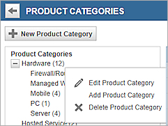 Captura de pantalla de las opciones Categoría de Producto en Autotask