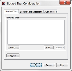 Captura de pantalla del cuadro de diálogo Configuración de sitios bloqueados
