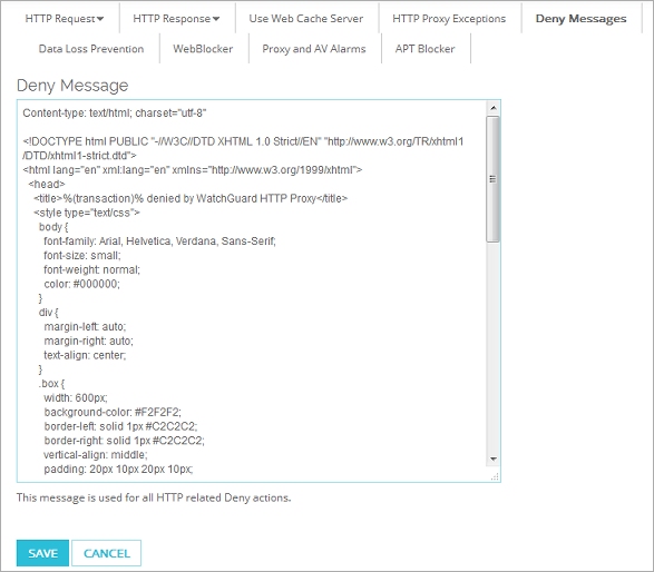 Captura de pantalla de la acción de proxy Cliente HTTP Deny Message