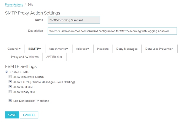 Captura de pantalla de la configuración de ESMTP