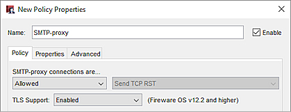 Captura de pantalla de la pestaña Propiedades de proxy SMTP